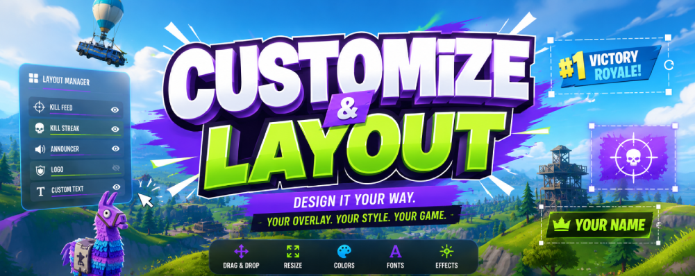 Customization screen showing drag and drop overlay editor