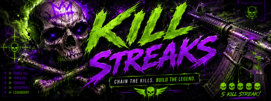 Kill streak banner with skull and weapon art